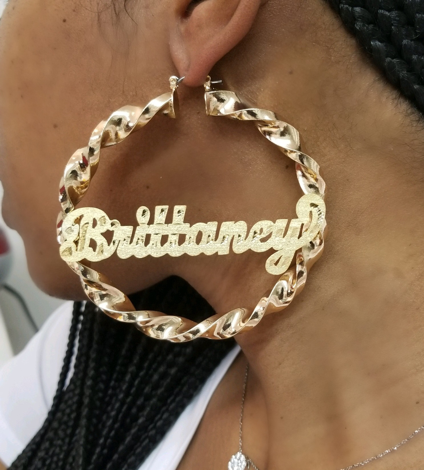 Swirly personalized bamboo name earrings