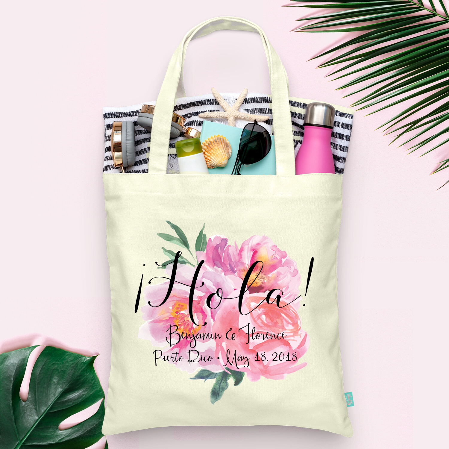 Hola Floral Destination Wedding Beach Wedding Tote Bag