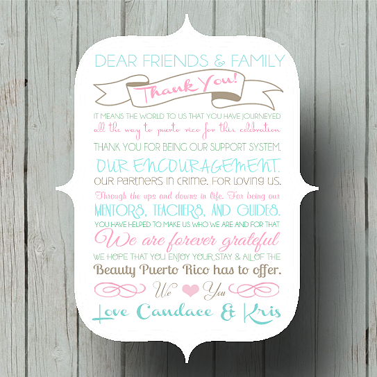 Thank You Destination Wedding Die Cut Card