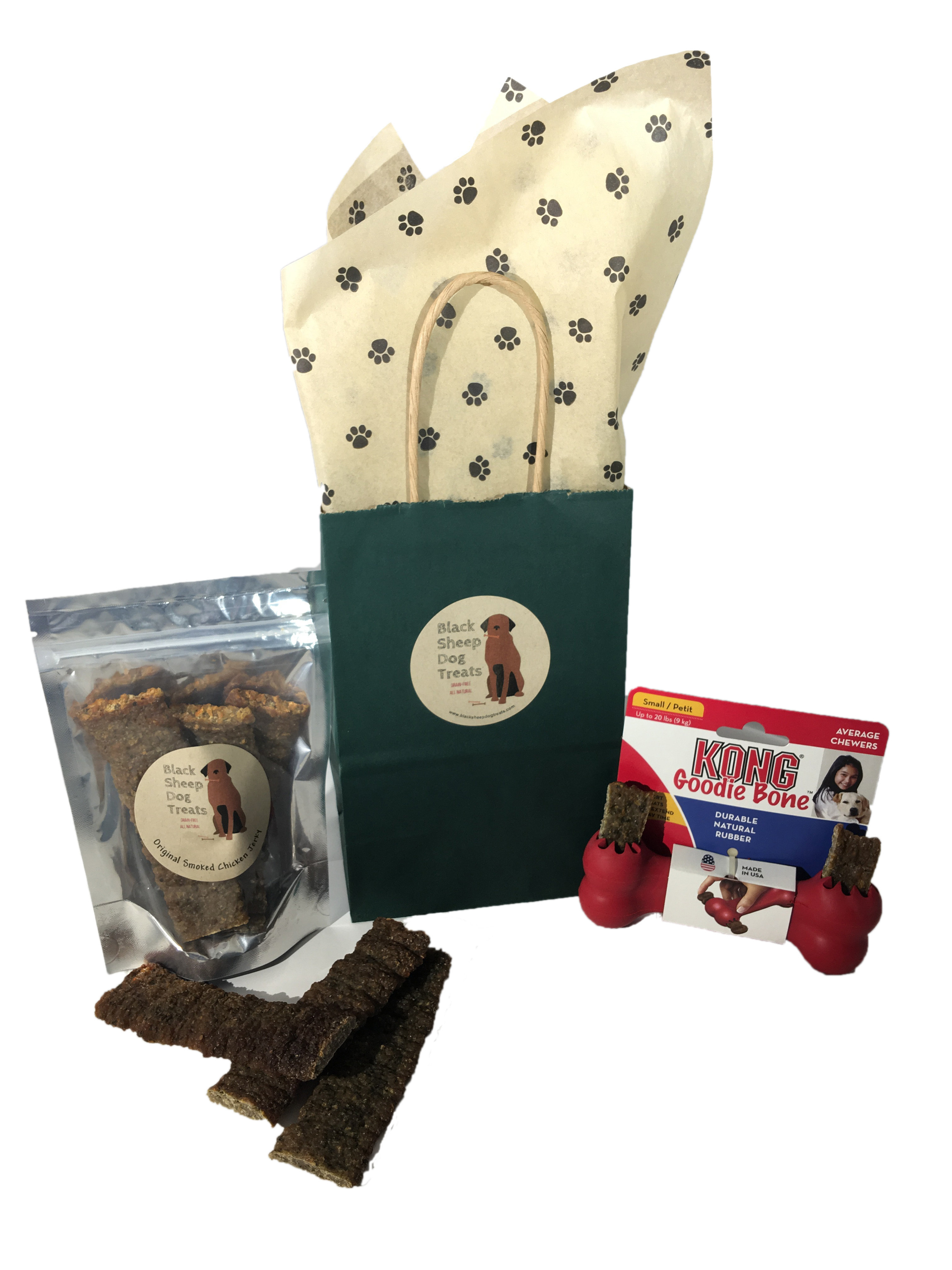 Jerky pictured with KONG Goodie Bone for Average Chewers, Small
