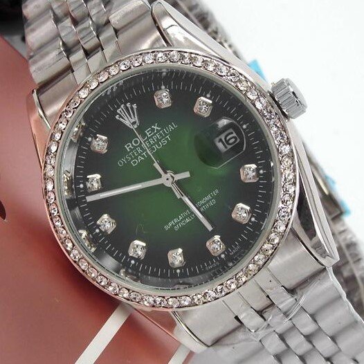 Replica Rolex Datejust White Dial Silver Case, Green Face , Quartz