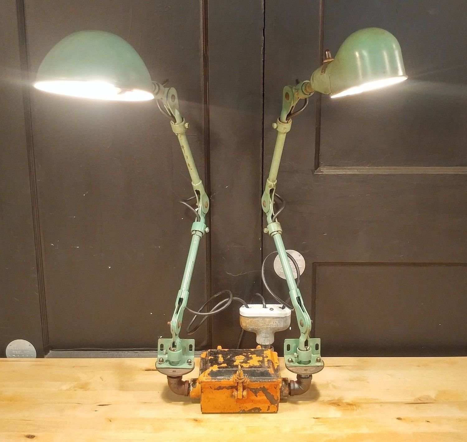 Vtg Custom Industrial Articulating Desk Lamp Work Bench Task