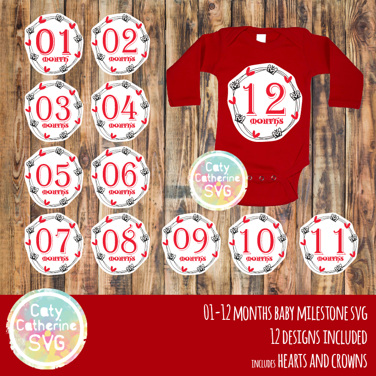 Hearts & Crowns 01-12 Months Baby Milestone SVG CATYCATHERINE0000147