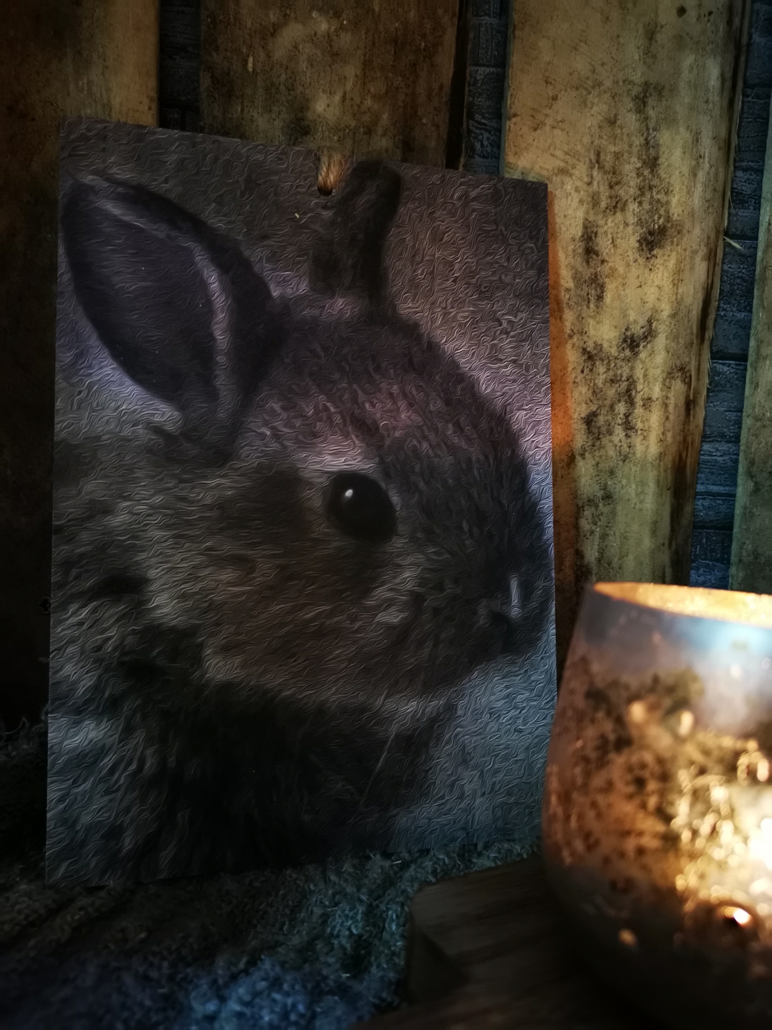 Sobere plaat op hout konijn 01823