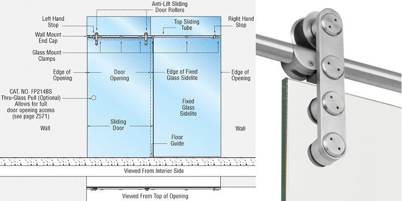 Laguna Series Single Sliding Door Glass Mount Installation Assembly