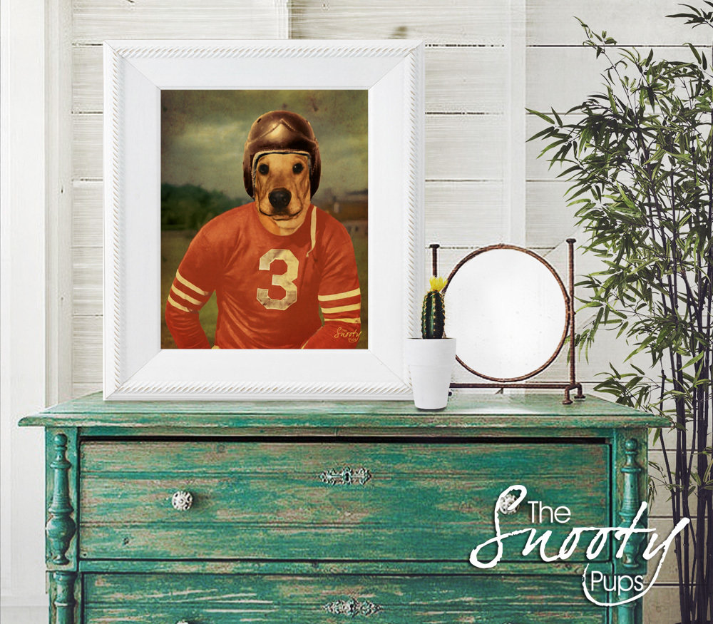 Vintage Football Player Custom Dog Portrait