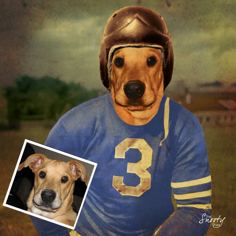 Vintage Football Player Custom Dog Portrait