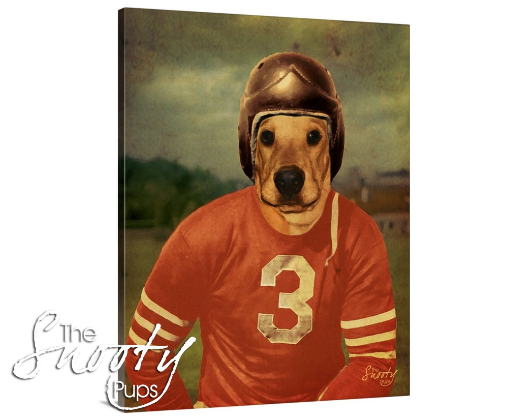 Vintage Football Player Custom Dog Portrait