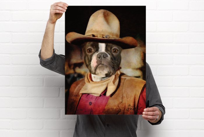 Dog Wayne Cowboy Custom Dog Portrait
