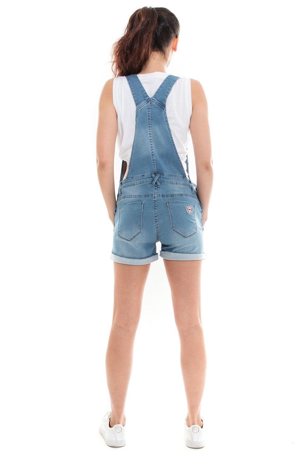 Salopette joggjean WAXX, Atlantic bleu effet blanchi