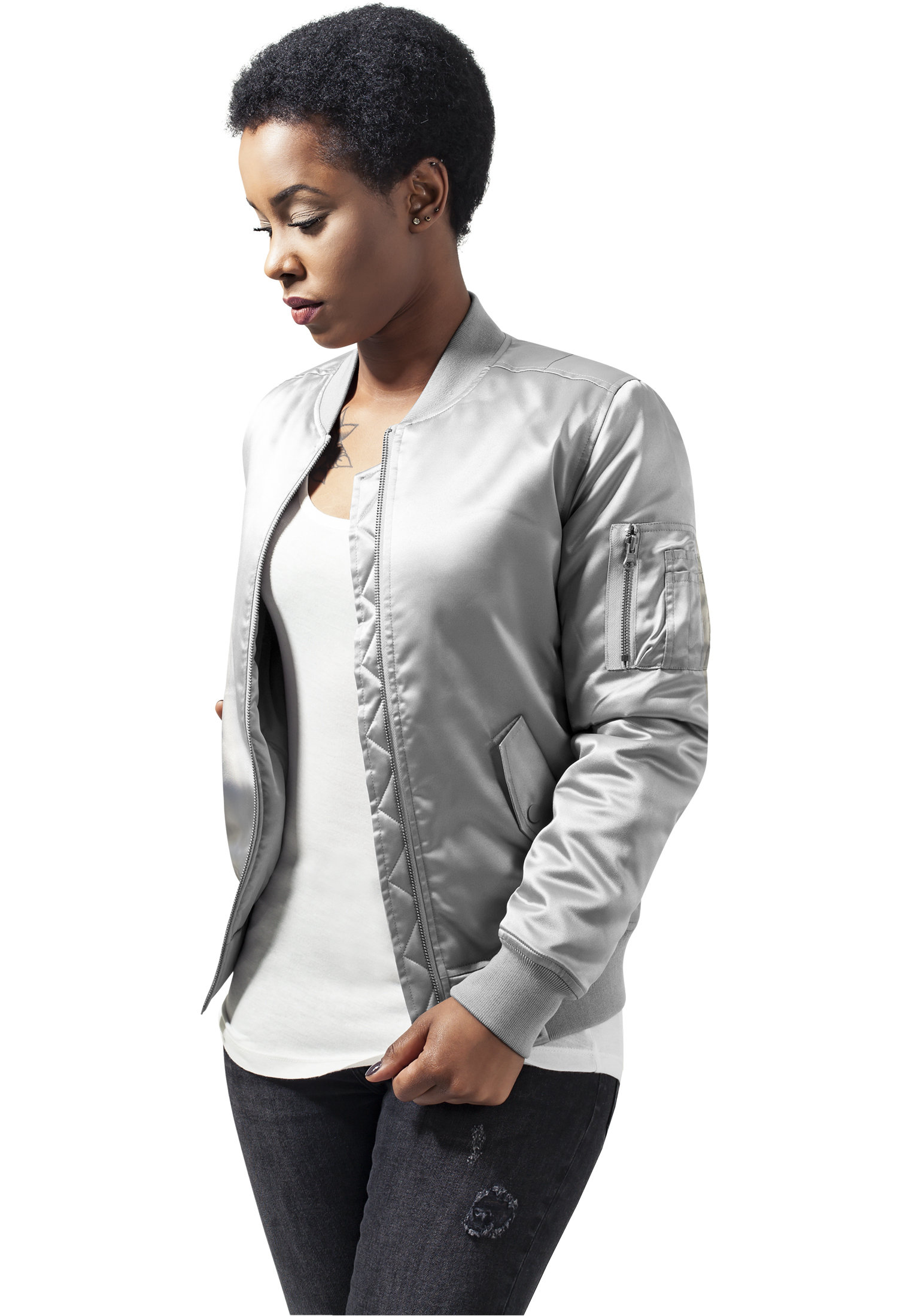 Bomber satin femme gris argenté URBAN CLASSICS