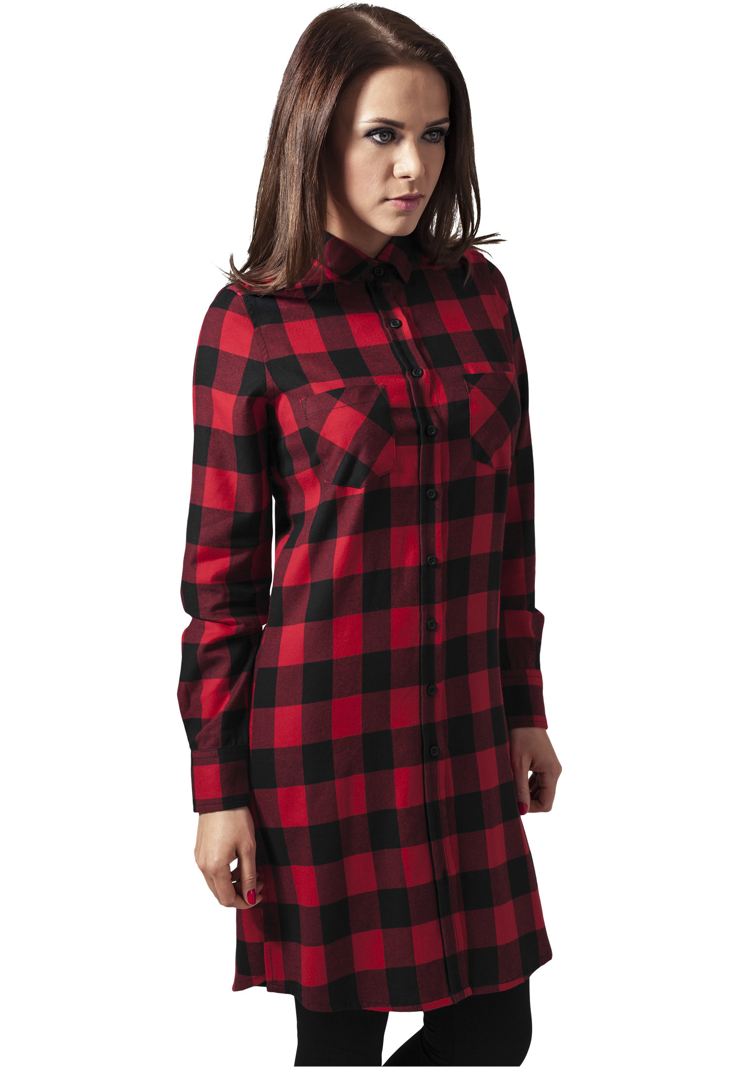 Robe chemise à carreaux URBAN CLASSICS rouge et noire