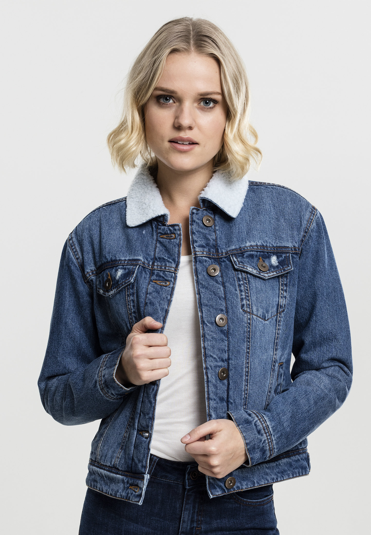 Veste en jean sherpa femme URBAN CLASSICS bleu washed