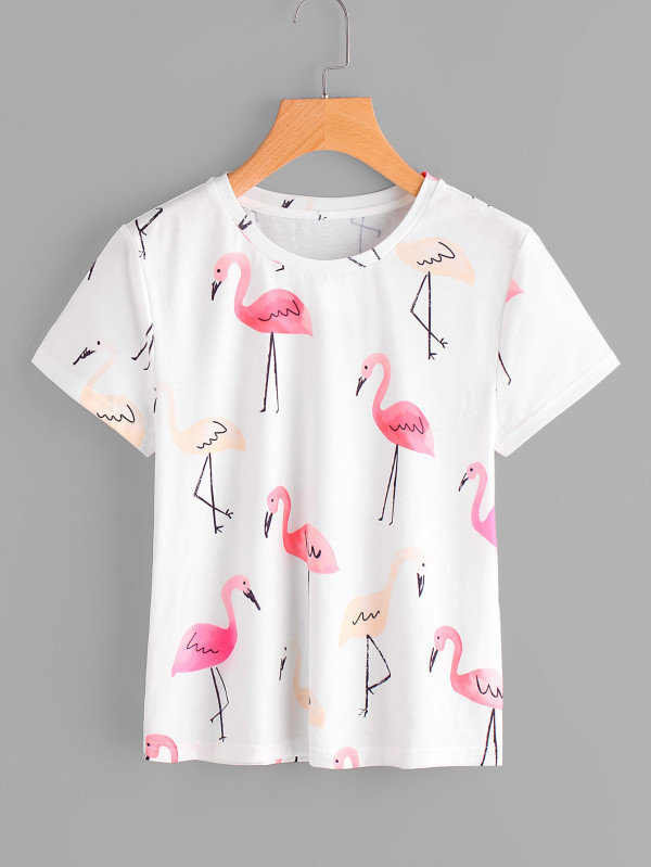T-shirt imprimé Flamants rose coeur-tshirt flamants rose