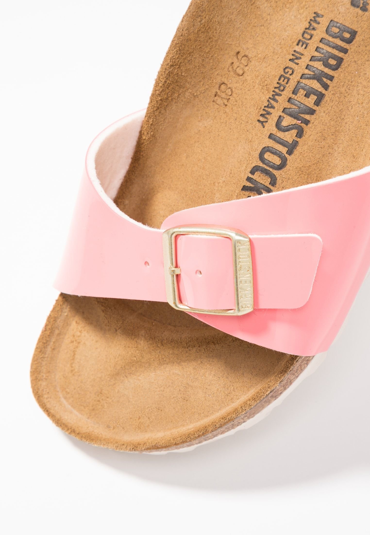 Mules femme BIRKENSTOCK Madrid birko flor vernis corail et semelle blanche