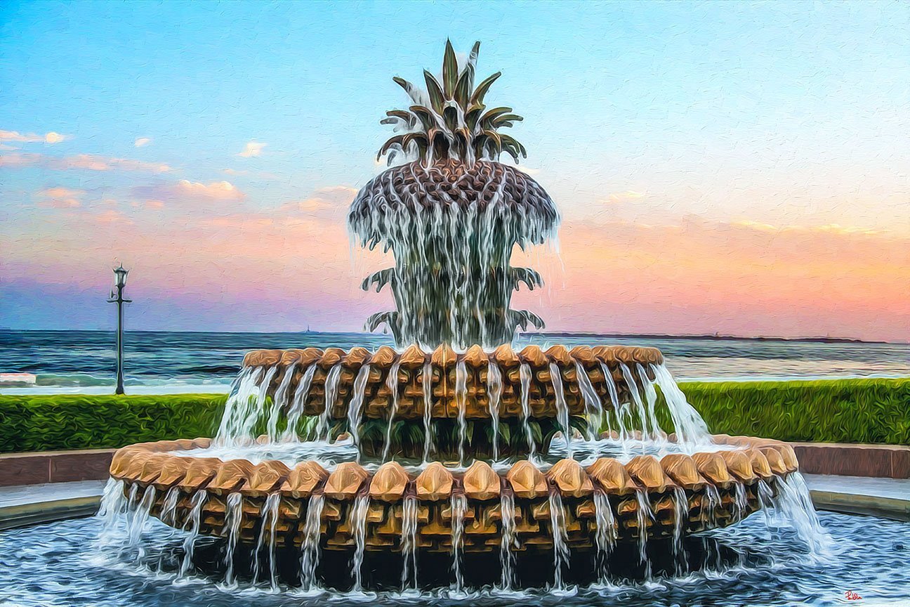 Painting of The Pineapple Fountain in Charleston, SC