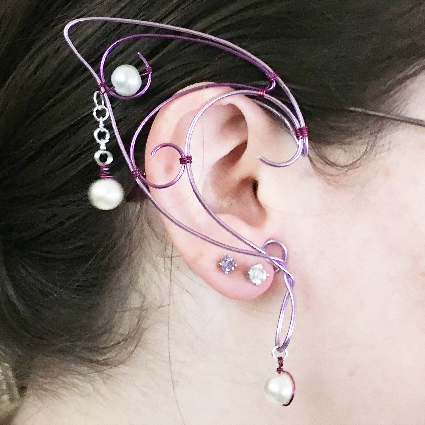 Elf Ear Cuff - Lavender, Purple, with beads EC001