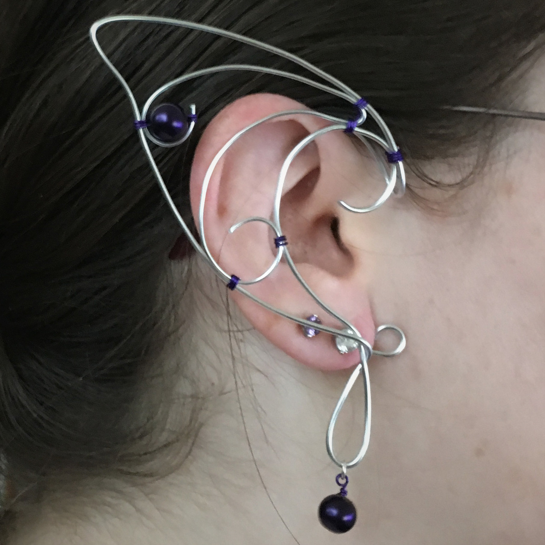Elf Ear Cuff - Silver with beads EC002