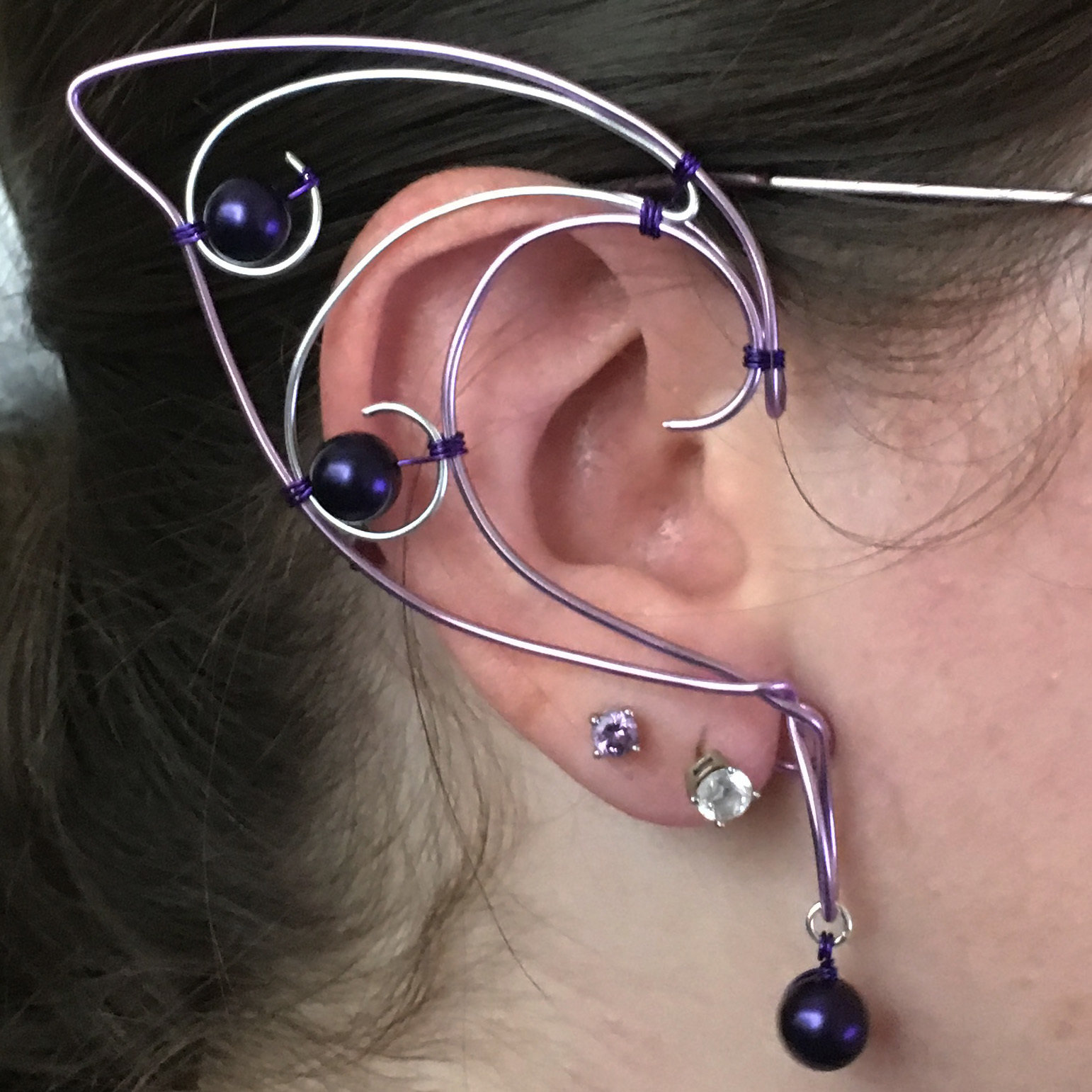 Elf Ear Cuff - Lavender and silver with beads EC006
