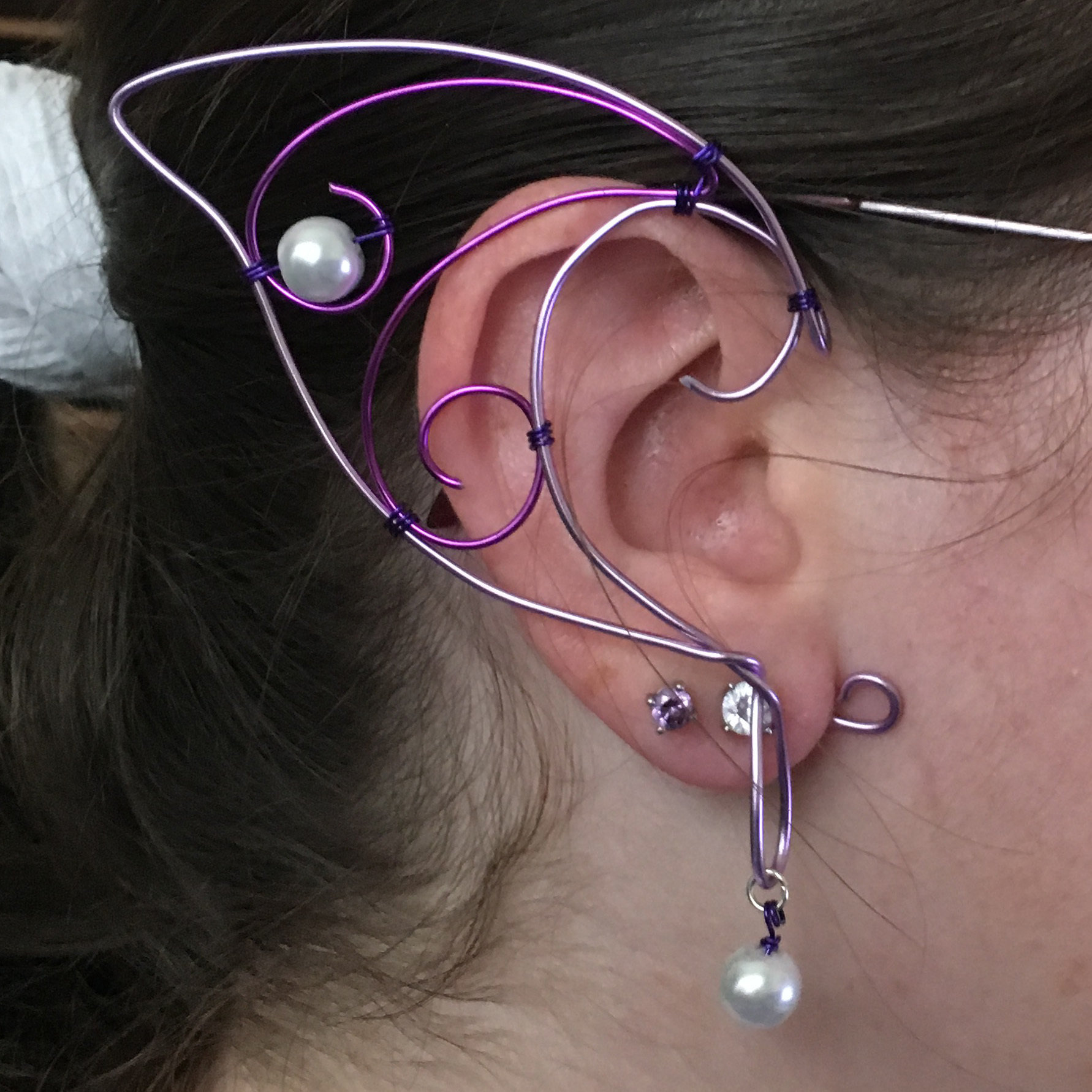 Elf Ear Cuff - Lavender and Purple with beads EC007