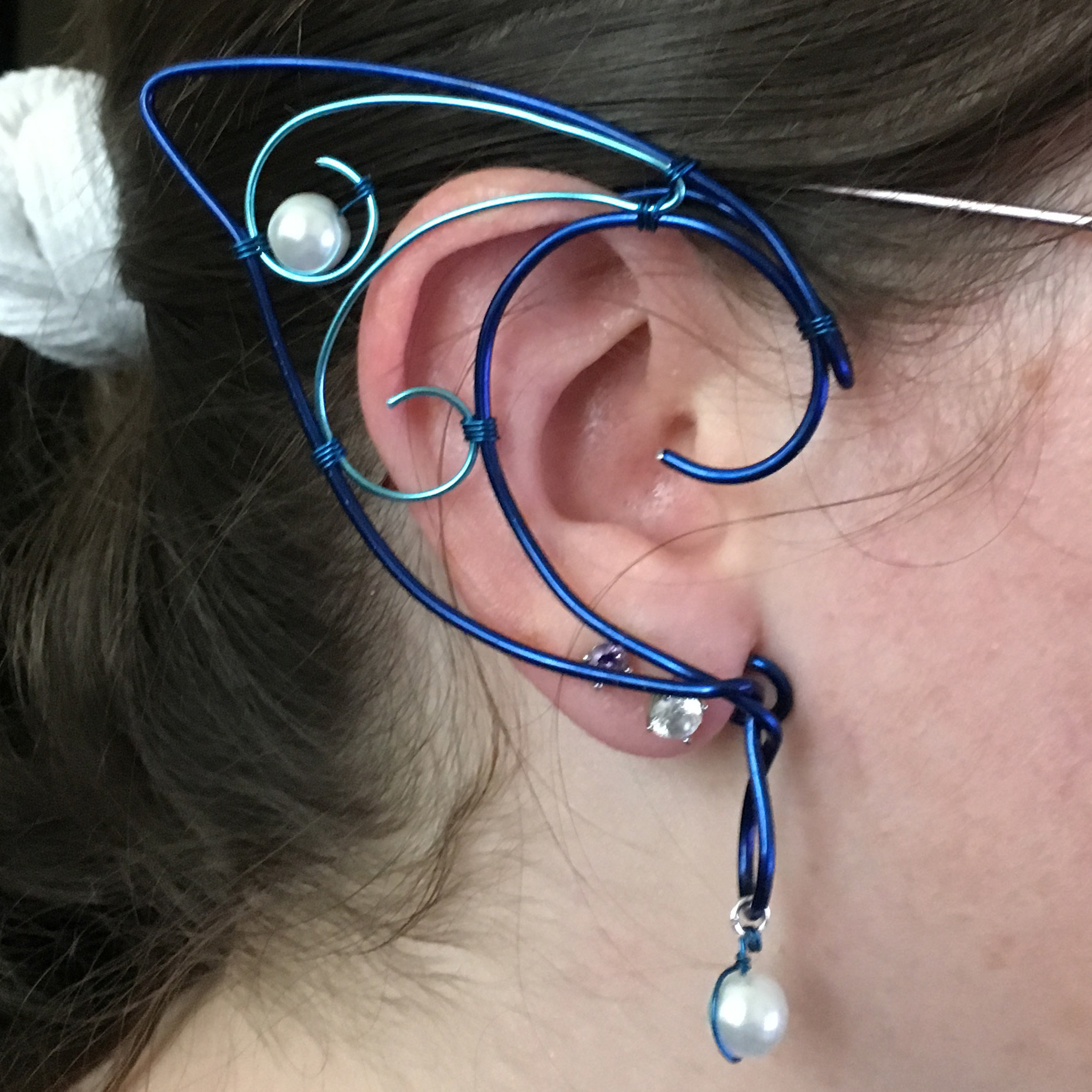 Elf Ear Cuff - Blue and Cyan with beads EC009