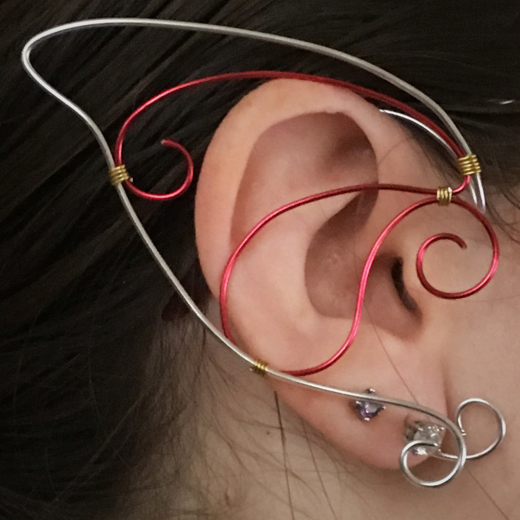 Elf Ear Cuff - Silver and Red EC012