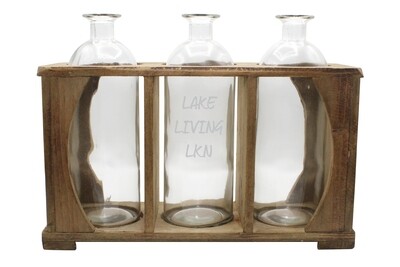 Customized Walnut Wood Caddy with 3 Vases Customized Walnut Wood Caddy with 3 Vases