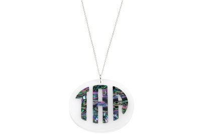 Mother of Pearl Monogram Pendant with Chain Necklace Mother of Pearl Monogram Pendant with Chain Necklace