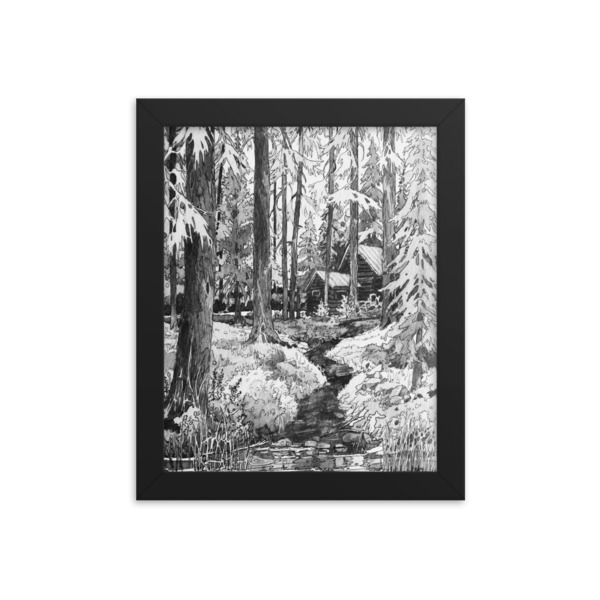 Moose Beach Cabin Framed Poster 00028