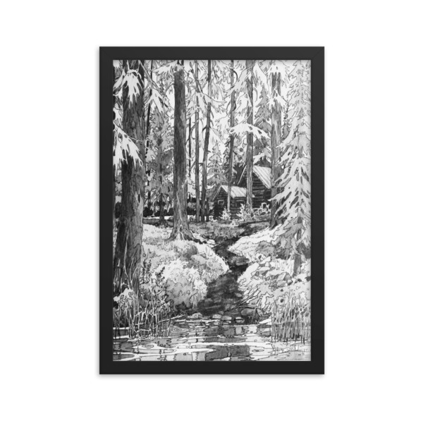 Moose Beach Cabin Framed Poster
