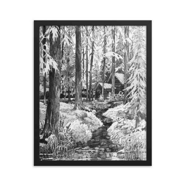 Moose Beach Cabin Framed Poster