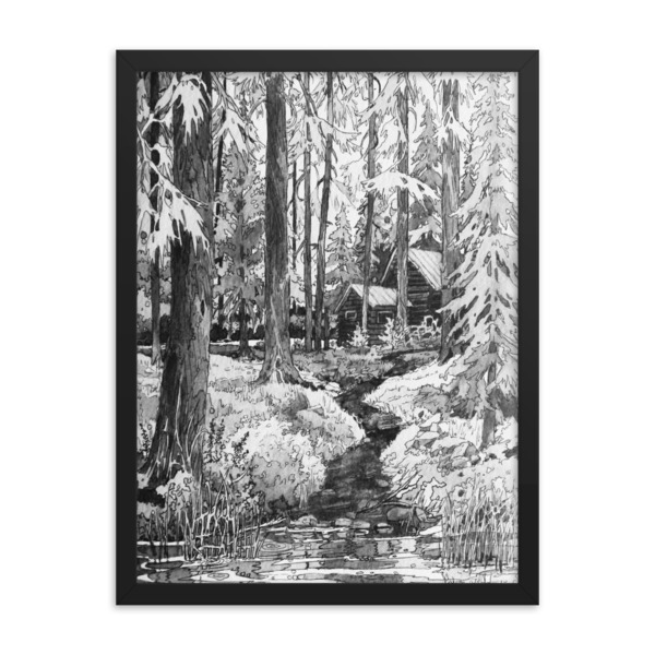 Moose Beach Cabin Framed Poster