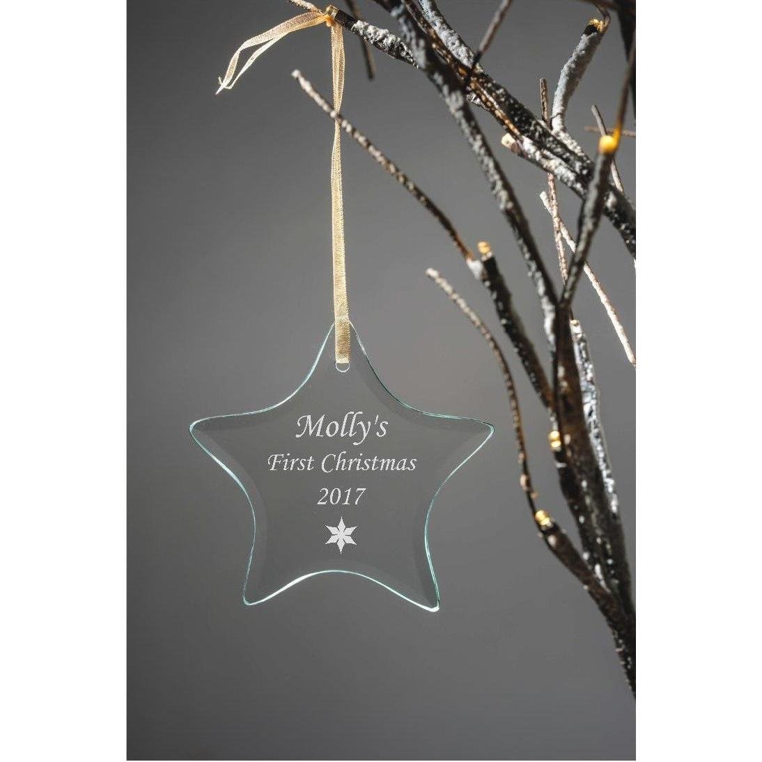 Personalised Engraved Hanging Glass Star Christmas