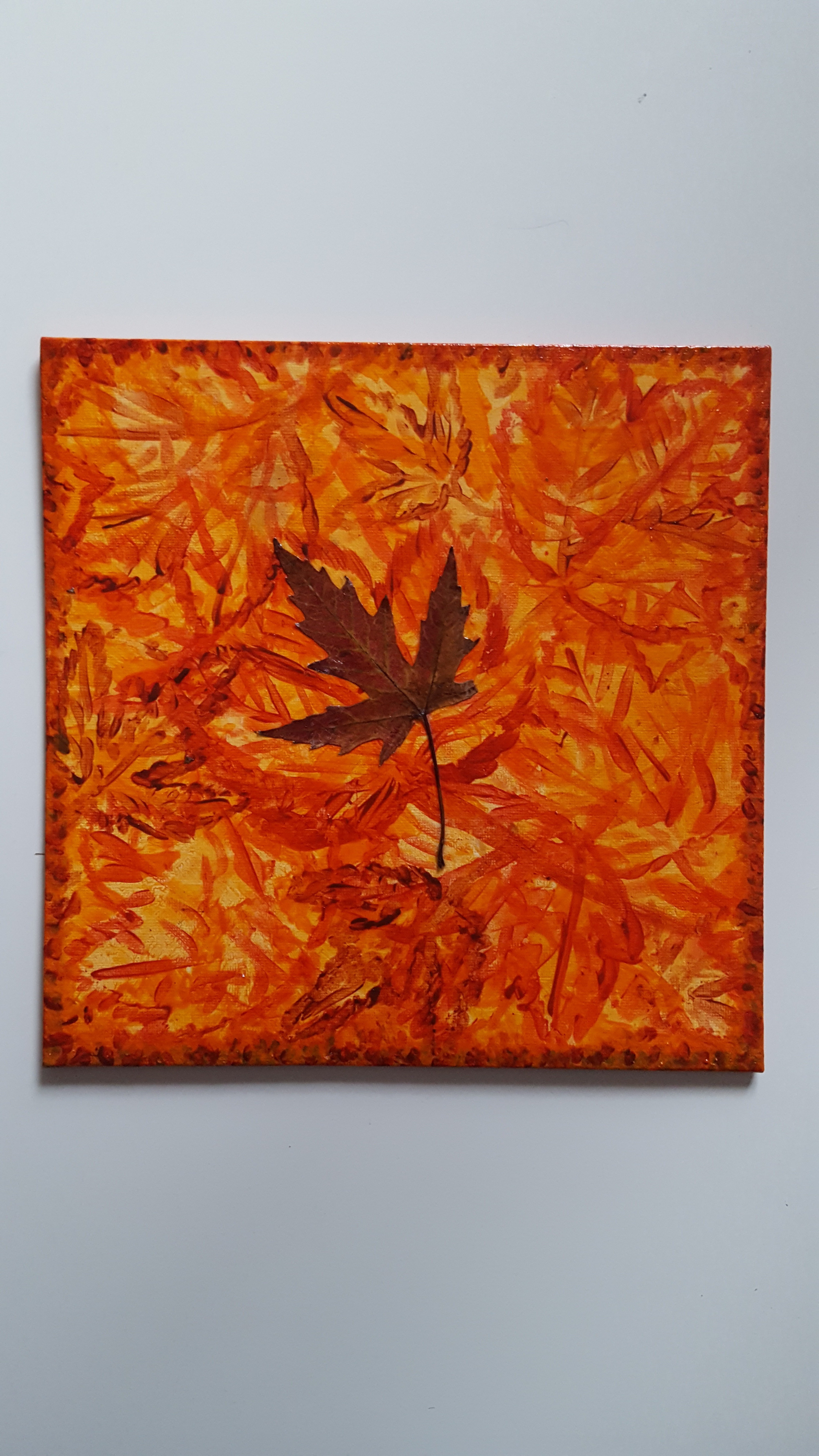 "Herbstlaub" 25x25cm 2mm hoch Kleine Leinwand 14