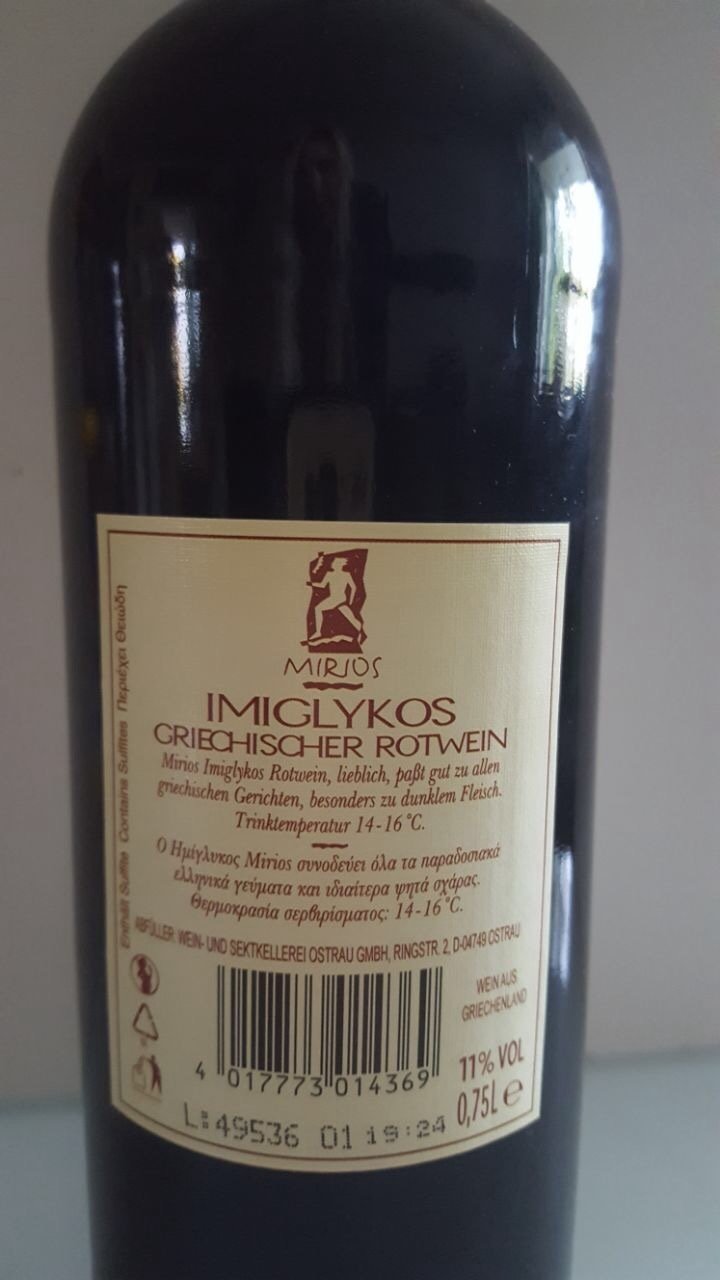 Mirios Imiglykos Rotwein 0,75 l Flasche