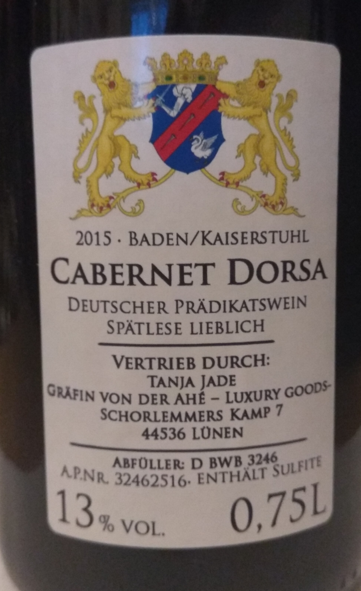 CABERNET DORSA SPÄTLESE 2015 LIEBLICH Gräfin von der Ahé®