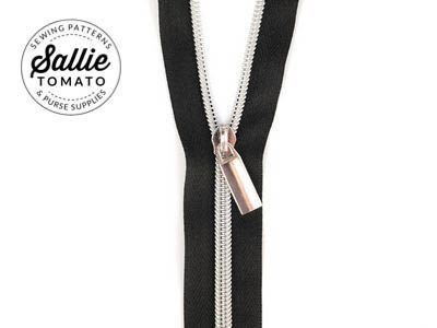 Sallie Tomato #5 Zippers by the Yard Black With Silver Coils SaToZipB+S