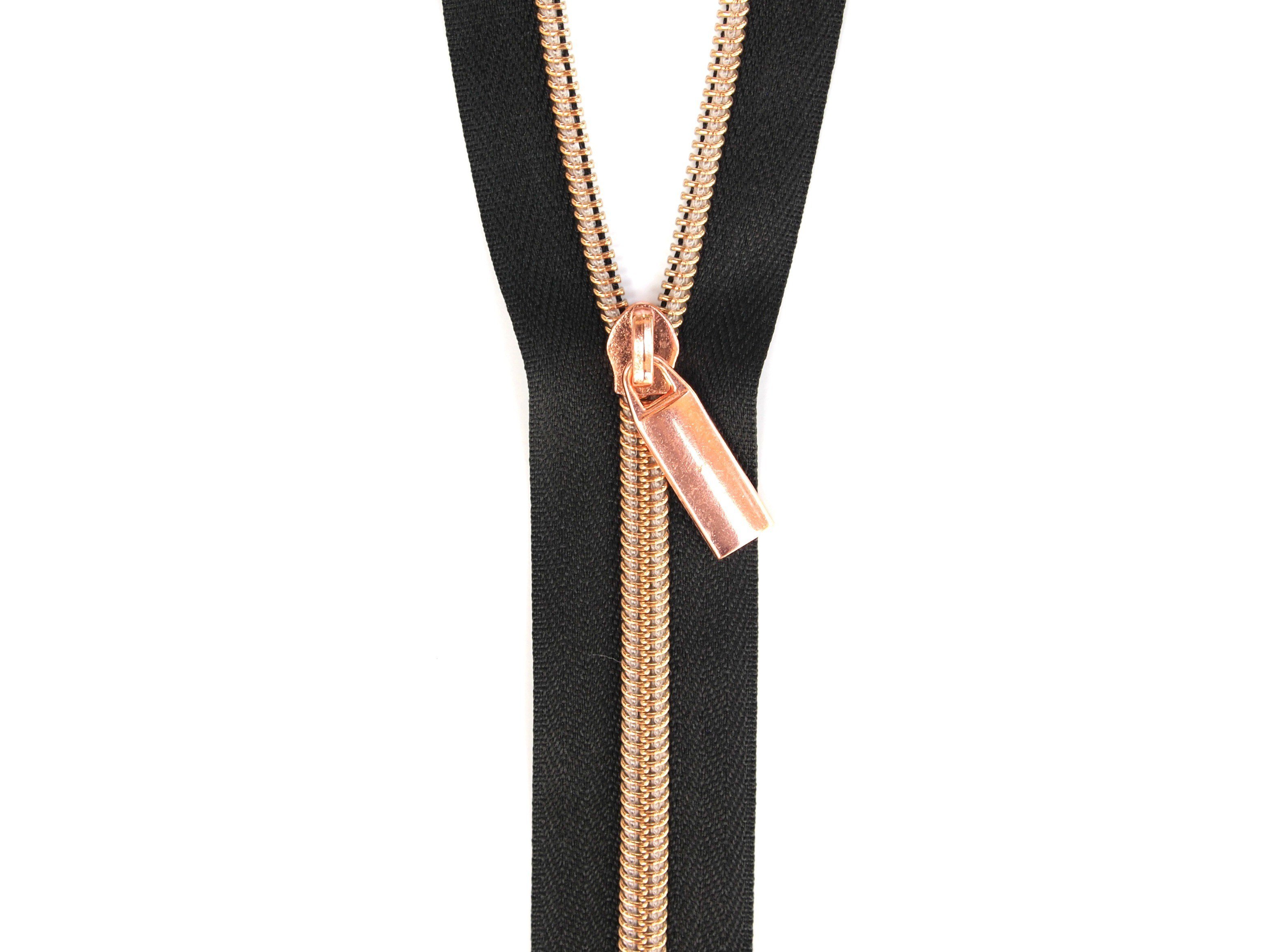 Sallie Tomato #5 Zippers by the Yard Black With Copper Coils SaToZipBl+C