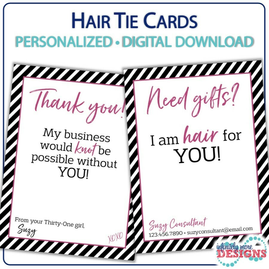 Personalized Hair Tie Cards Digital Download 2019f