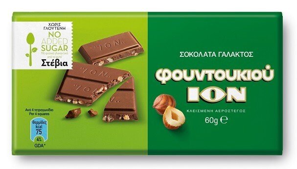 Гръцки шоколад с лешници, със стеви, ION Гръцки шоколад с лешници, със стеви, ION