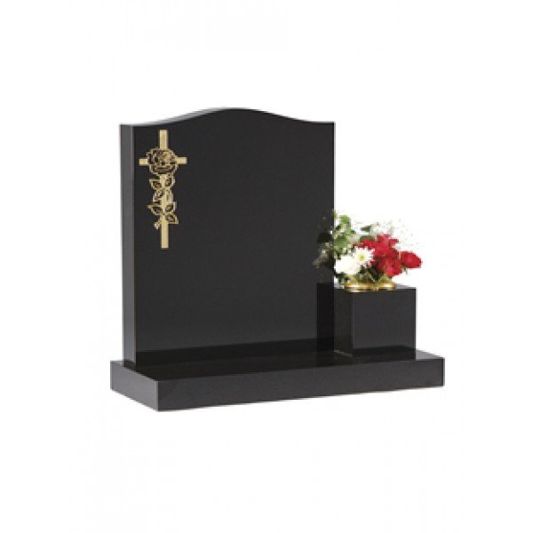 Ec41 Black Granite Ogee Headstone With Side Vase Headstone With