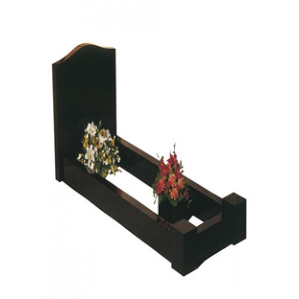 Ec100 Black Granite Headstone And Kerb Memorial With Vase