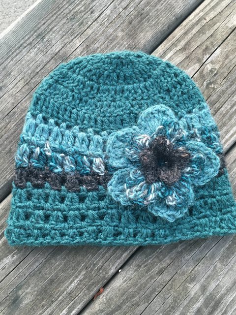 Alpaca Hat with Flower - Teal and Grey 17952