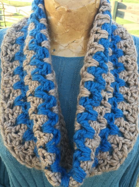 Stormy Weather Cowl - Tan and Blue 17971