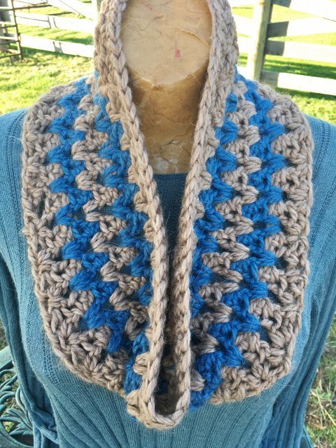 Stormy Weather Cowl - Tan and Blue