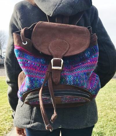 Handwoven and Leather Backpack 18043