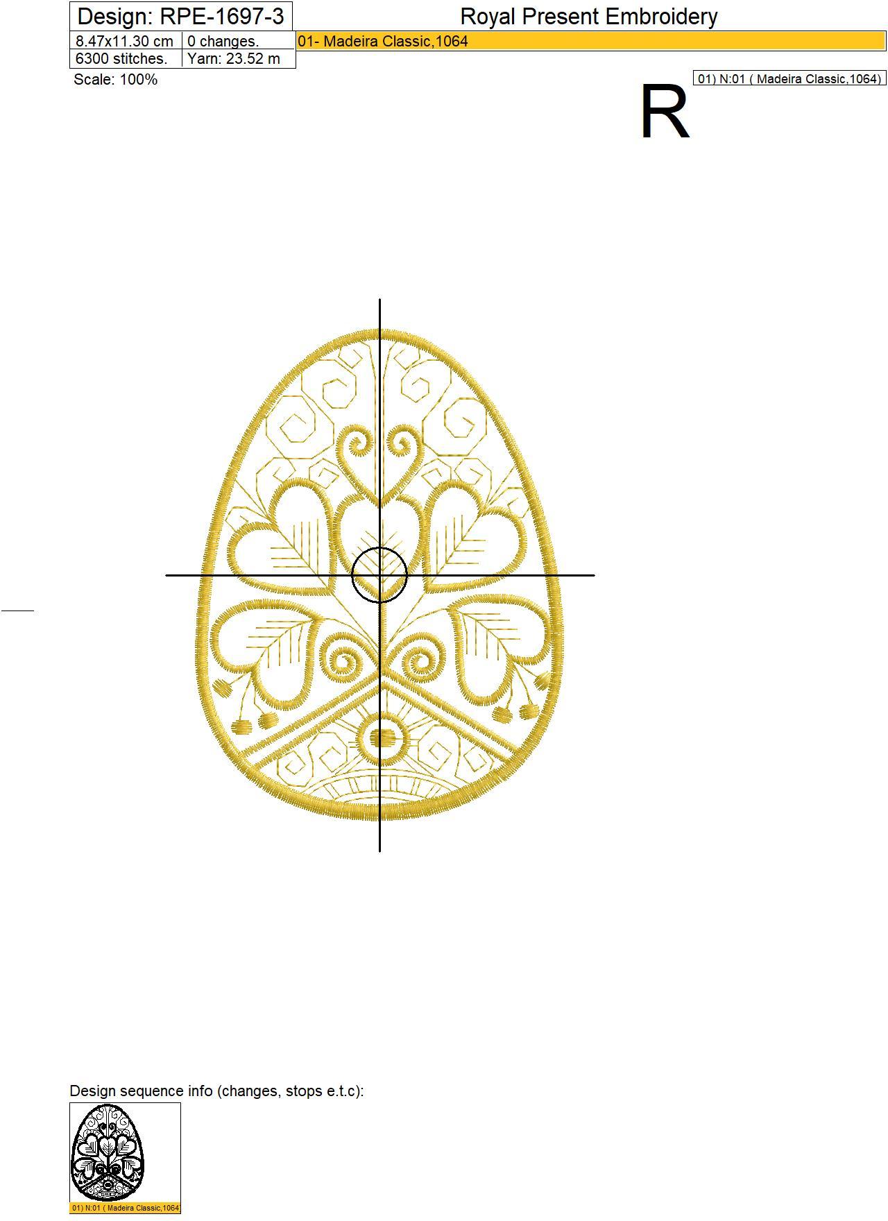 Gold line Easter Egg Machine Embroidery Design - 3 sizes