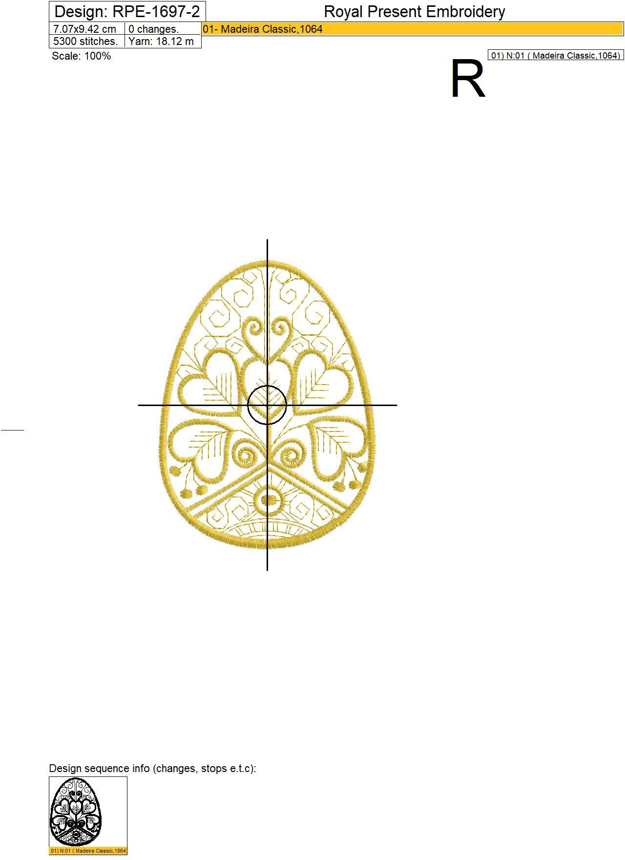 Gold line Easter Egg Machine Embroidery Design - 3 sizes