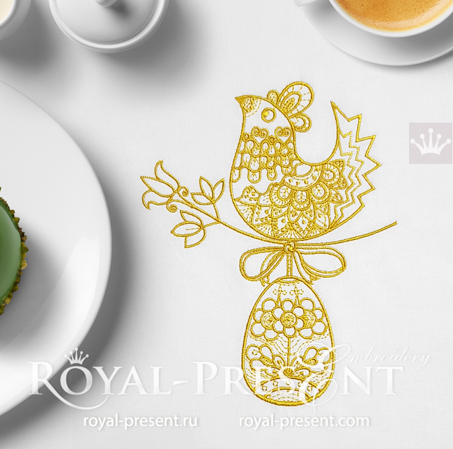 Gold Easter Hen with Egg Machine Embroidery Design - 3 sizes RPE-1691