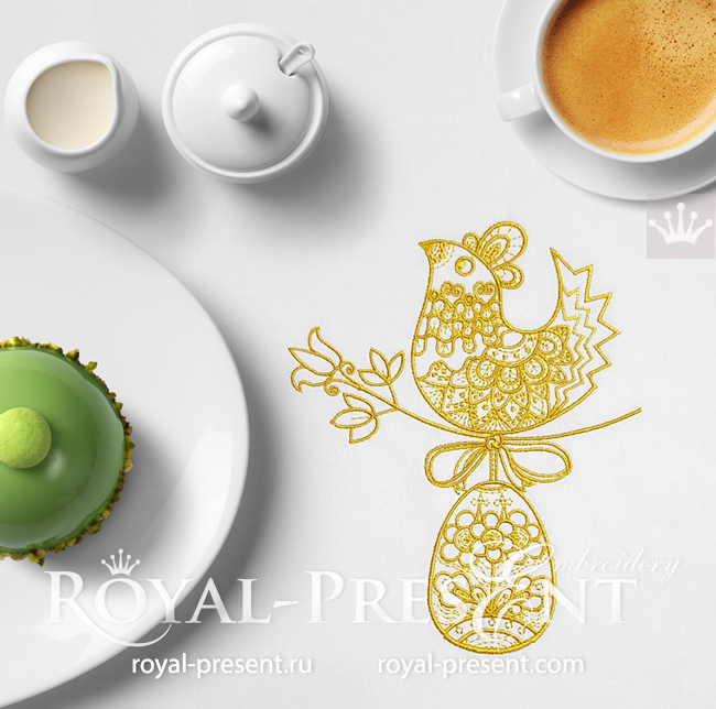 Gold Easter Hen with Egg Machine Embroidery Design - 3 sizes